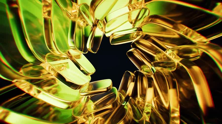 Gold and green glass spiral on black