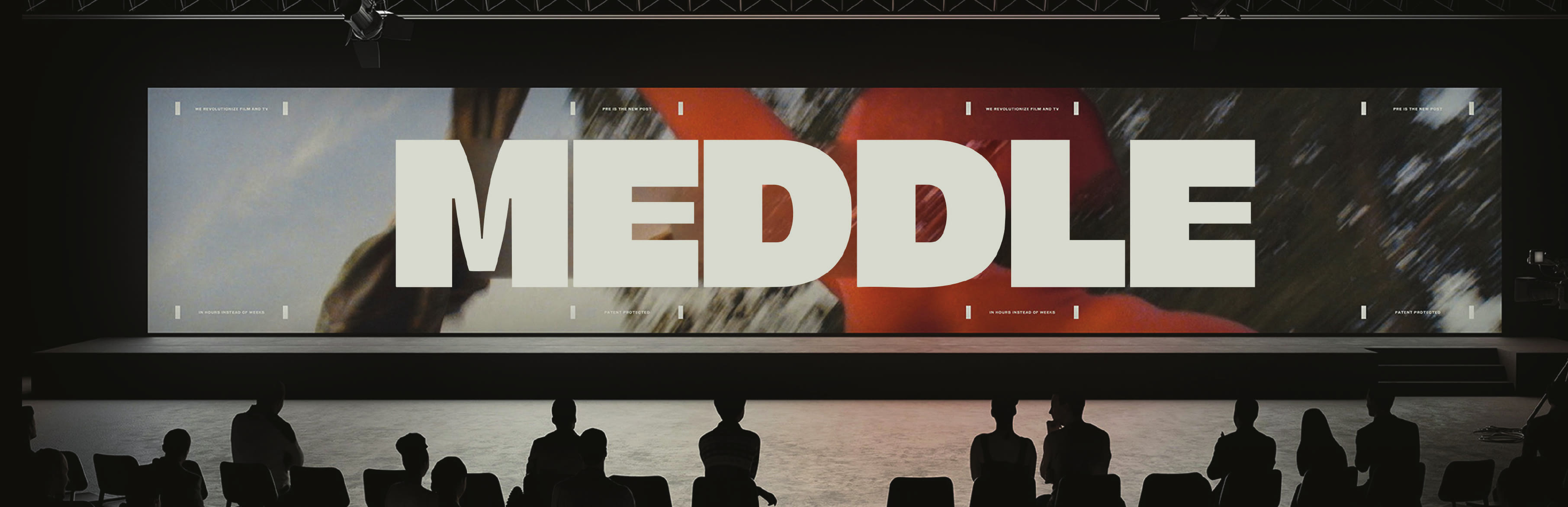 Wordmark on a stage screen